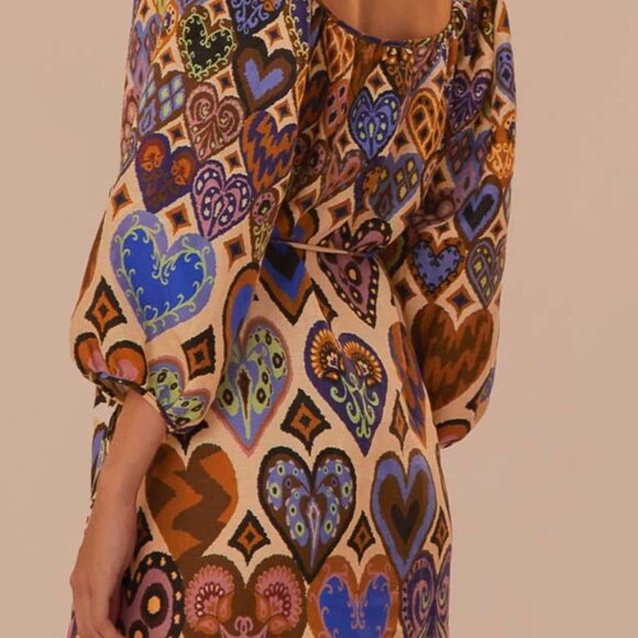 NWT Farm Rio Cream Hearts Ikat Square Neckline Mini Dress - Picture 5 of 6